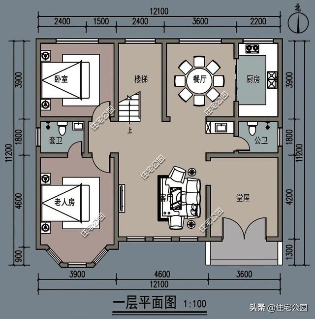 造别墅，开间12米，进深10.5到11.5米，如何设计户型图？